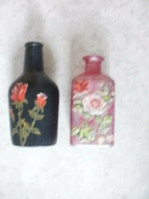 Vase Flaschenvase  bemalt  Rosen rot schwarz Handarbeit - Bild 1 von 4