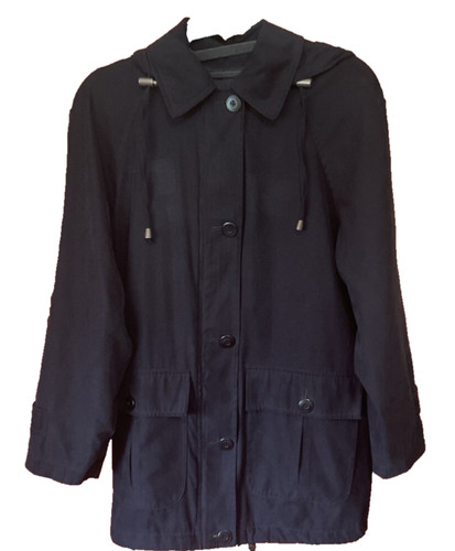 VETEMENTS LONDON FOG BLACK JACKET DETACHABLE HOOD POCKETS FRONT ZIP BUTTONS SMALL PETITE