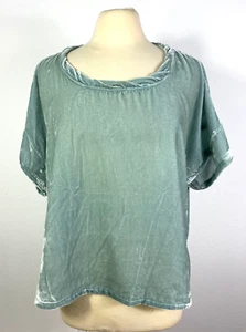 By Together Verona Velvet Top In Sage Green Size L Short Sleeve Twisted Neck - Picture 1 of 12