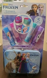 Disney Frozen Elsa & Anna Flavored Lip Balm Set 5 pcs with Tin Carrying Case New - Picture 1 of 2