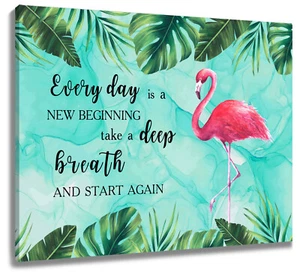 Plant Pink Flamingo Blue Marble Canvas Wall Art for Bathroom Living Room Bedroom - Picture 1 of 23