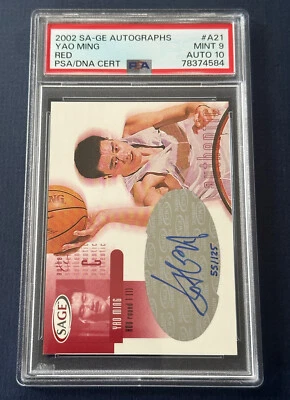 SAGE YAO MING 2002 novato PSA 10 gema como nuevo automático/125 rojo PSA 9 tarjetas radiocontrol patio pop 1 Foto 1 de 4