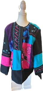 VTG Allure 80’s 90’s Geometric Women’s Coat Jacket Blazer Sz L Retro Colorful - Picture 1 of 19