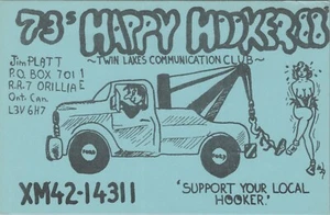 vintage CB radio QSL postcard risque comic Jim Platt 1970s Orillia Ontario - Bild 1 von 1