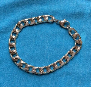 925 Sterlingsilber abgeschrägte ovale Panzerkette Gliederkette Armband 8-1/8 Zoll - Bild 1 von 8