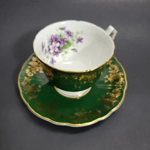 Aynsley Teetasse & Untertasse Bone China Green Floral 2917 Made In England - Bild 1 von 8