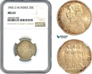 A8/115, Danish West Indies, Christian IX, 20 Cents 1905, Silver, NGC MS63 - Picture 1 of 1