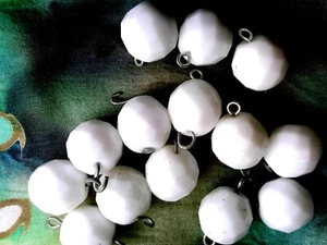 Vtg 25 MILK GLASS FACETED GLASS BALL CONNECTOR SILVER HOOK  #091717j - Picture 1 of 5