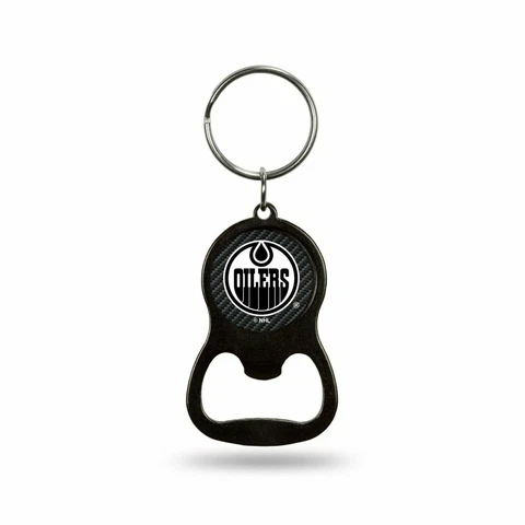 Edmonton Oilers Keychain Bottle Opener Carbon Fiber Design Metal Hockey Cover