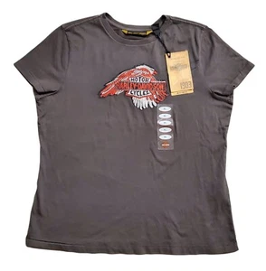 NWT Harley Davidson Women's Embroidered Eagle Cap Sleeve T Shirt Size XL Gray - Picture 1 of 4