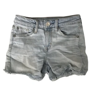 AMERICAN EAGLE Womens Shorts Light Wash Hi Rise SHORTIE Denim Blue Jean Sz 0 - Picture 1 of 4