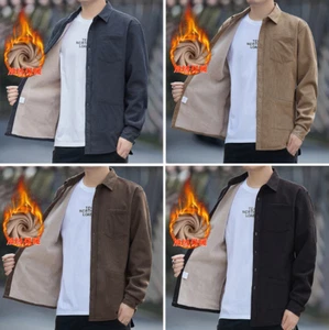 Mens Corduroy Button Down Shirt Fleece lined Shirts Casual Warm Tops Thick Shirt - Picture 1 of 19