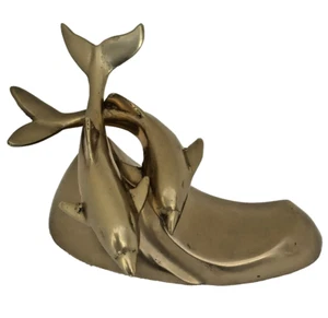Fermacarte statuina ottone gioco nuoto delfini focene vintage 3x5" - Foto 1 di 5
