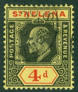 SG 66 St Helena 1908-11. 4d black & red/yellow. Very fine used CAT £40 - Picture 1 of 1
