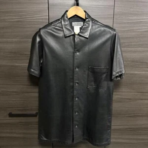 Yohji Yamamoto POUR HOMME Leather Short Sleeve Shirt Sheep Leather Black 3 - Picture 1 of 16