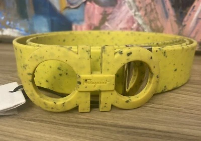 Ferragamo подлинный 105/42 желтый двусторонний резиновый ремень Gancini пряжка супер редкий - Изображение 1 из 4