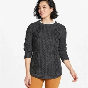 L.L. Bean Signature grauer schwerer Fischerpullover aus Baumwolle mit seitlichem Reißverschluss XS neu mit Etikett - Bild 1 von 7