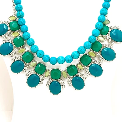 Lia Sophia Statement Necklace KIMBERLY CLAIRE Convertible Design Turquoise Blue - Image 1 of 4