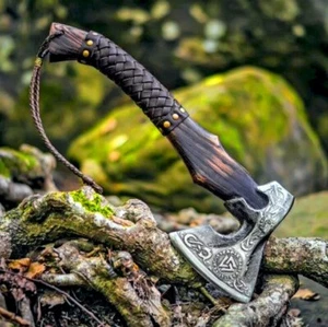 Funda de cuero con hacha/hacha de acero al carbono forjada a mano VIKING RAGNAR - Imagen 1 de 6