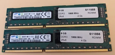 Samsung 16GB 2Rx8 PC3-14900R 1866Mhz DDR3 RDIMM M393B1G73BH0-CMA (2 * 8GB) - Image 1 of 2