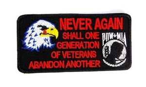 POW MIA Never Again Veterans Embroidered Military Patch Iron Sew PWPM5007 - Picture 1 of 1