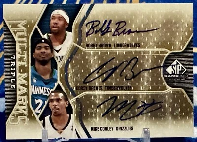 MIKE CONLEY COREY BREWER BOBBY BROWN 2009-10 SP GAME USED TRIPLE AUTO /100 - Image 1 of 2