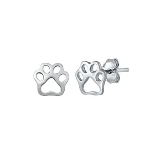 Paw Print Sterling Silver Stud Earrings Jewelry Butterfly Fasteners - Picture 1 of 1