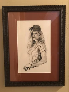 Boceto de mujer de 1930 carbón sobre lienzo enmarcado profesionalmente - Imagen 1 de 2