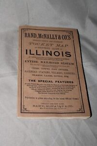 1890 Rand McNally & Co.’s Pocket Map  Illinois Foldout Color Map Railroad System