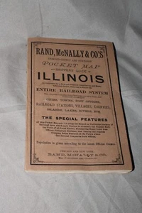 1890 Rand McNally & Co.’s Pocket Map Illinois Foldout Color Map Railroad System - Picture 1 of 8
