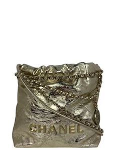 Chanel 2025C Gold Metallic Calfskin Quilted Mini Chanel 22 Crossbody Bag - Picture 1 of 11