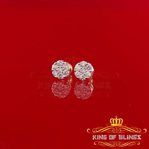 10K Real Yellow Gold with 0.75CT Real Diamond Men's/Women's Stud Round Earrings - Picture 1 of 12