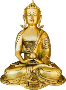 Buddha meditazione statua in ottone antico 11 pollici dhyana mudra... - Picture 1 of 3