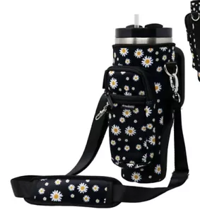 Black Daisy Neoprene Insulated Crossbody For3.5” Tumbler W/Phone Case Brew Buddy - Picture 1 of 11
