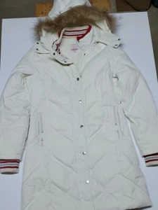 Hana Mokuba Youth Parka Down Fill Size Medium-18X36- With Hood- White/Red - Picture 1 of 12