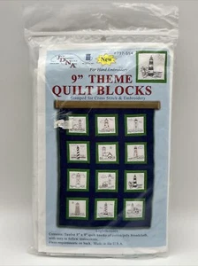 9" Lighthouse Theme Quilt Blocks Stamped Fabric Cross Stitch Embroidery Qty x 12 - Picture 1 of 4