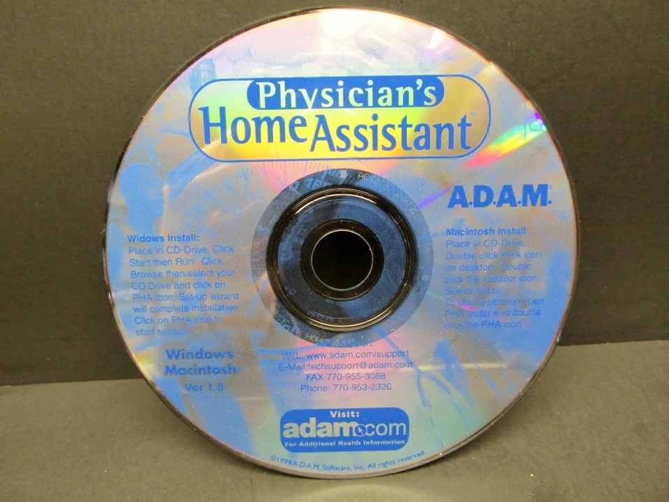 Physician's Home Assistant, CD-ROM, Win. & Mac. Ver 1.8, Adams Software 1998 - Image 1 of 1