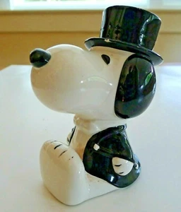 Vintage Peanuts Snoopy mit Zylinder & Schwänzen Keramik Bank OHNE Stopfen - Bild 1 von 5
