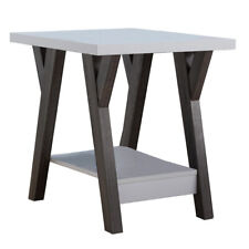 22 Inch Two Tone End Table With Bottom Shelf White And Gray - Saltoro Sherpi