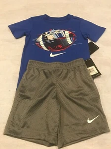 NWT NIKE BOY'S 2 PC SET SHORT SLEEVE PLAY GYM BLUE TOP & DRI-FIT GRAY SHORTS 4 - Picture 1 of 2