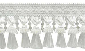 Beaded Tassel Fringe with Gimp Header, Color# A1 - Pure White [Sold By The Yard] - Picture 1 of 1