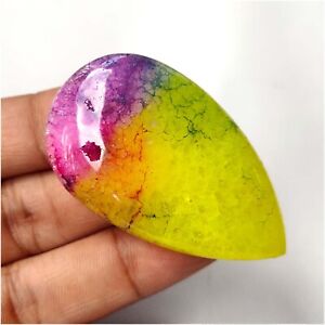 Multi Color Solar Quartz Cabochon Loose Natural Gemstone Pear Shape 123Cts #9036