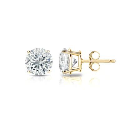 Boucles d'oreilles clous 4 broches en or jaune massif 14 carats et diamants t... - Photo 1/4