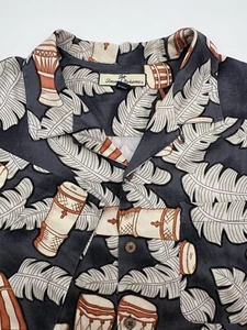 Tommy Bahama Dark Gray Orange Short Sleeve Button Up Bongo Drums Silk Shirt XL - Picture 1 of 10