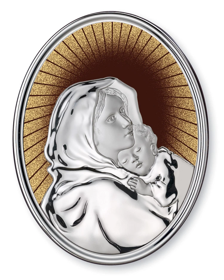 QUADRO CAPOLETTO OVALE MADONNA del FERRUZZI in ARGENTO 925% e Retro MOGANO 10902 - Immagine 1 di 1