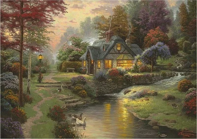 Schmidt Spiele   Thomas Kinkade: Stillwater Cottage (1000pc)   Puzzle   Ages 12+ - Immagine 1 di 2
