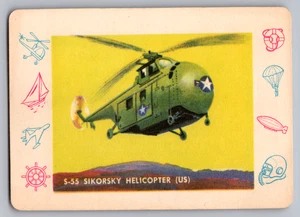 1958 LEAF CARD-O PLANES TRAINS AND SHIPS #T-5 S-55 SIKORSKY HELICOPTER (US) - Picture 1 of 3