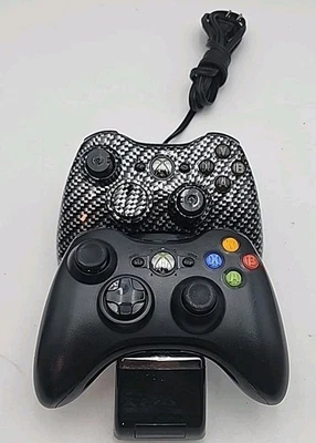 2 XBOX 360 Controllers w/ Nyko Charging Base 86074-A50 Black & Carbon READ  - Image 1 of 4