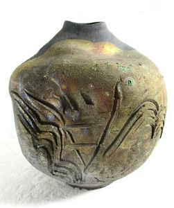 BRUCE JOHNSON WIS ART POTTERY, VINTAGE RAKU ACTUAL METHOD, DISTORTED VASE - Picture 1 of 9