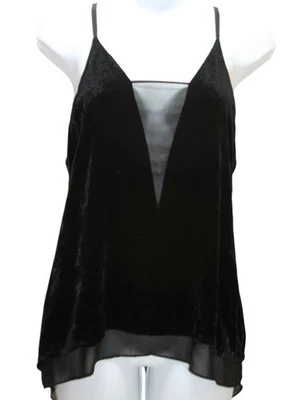 BCBG Max Azria Womens XXS Lyssa Velvet Camisole Black Sheer Trim - Image 1 of 4